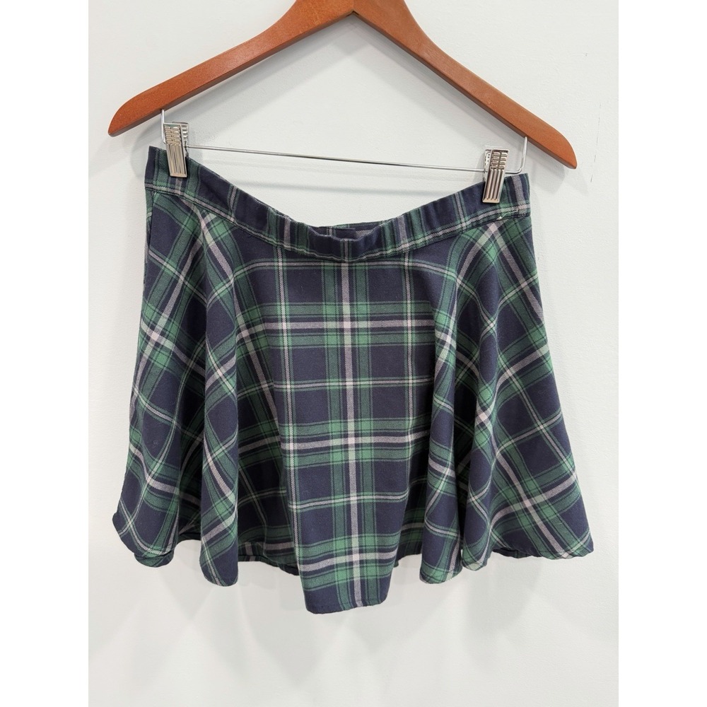 Aeropostale Plaid High Waist Flounce Skirt Green Navy Tartan Mini L Preppy